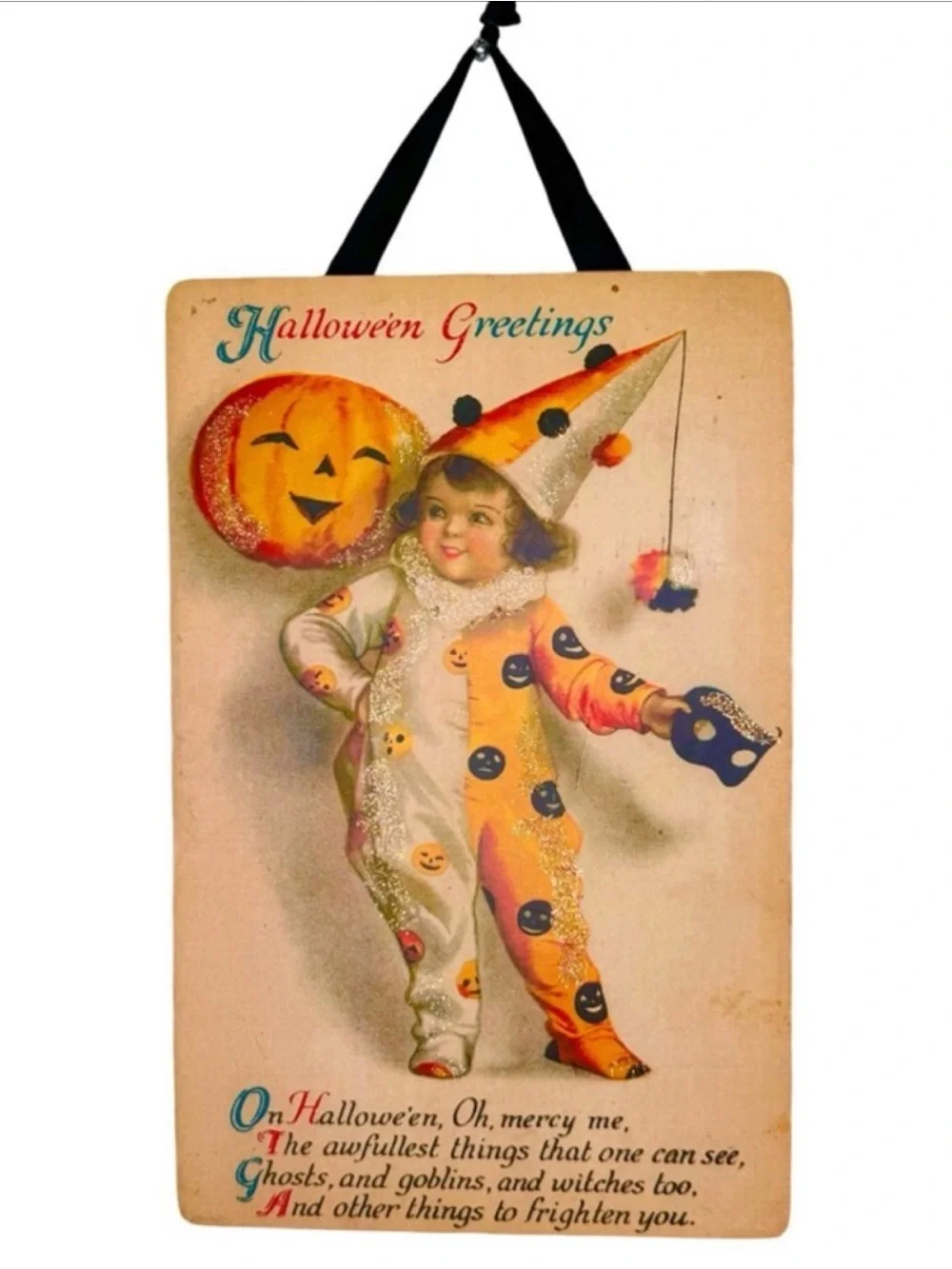 MOONLIGHT & ROSES Marta E. Peters Vintage Halloween Wall Hanging Decor Art Wood